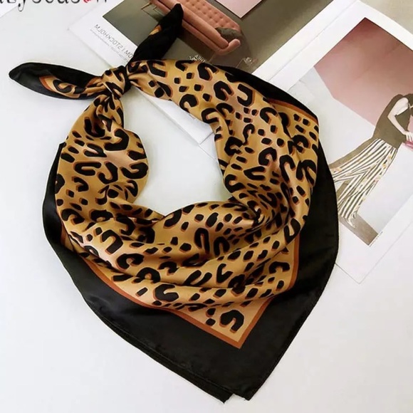Hair Band Wraps Scarves Neck Tie Leopard Printed Square Scarf Silk Feel Satin